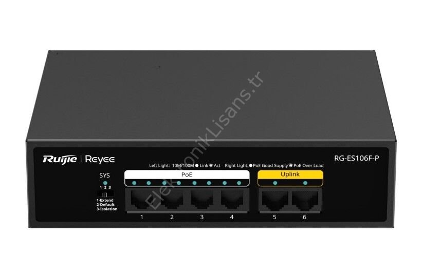 Ruijie Reyee RG-ES106F-P 6 Port 10/100 4xPoE 54W 2xFA-Uplink Yönetilemez Switch