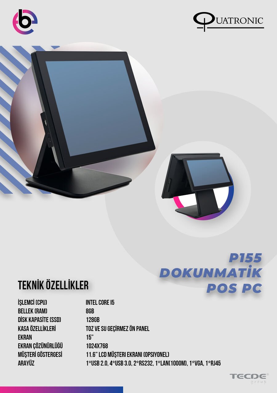 Quatronic P155-d İ5 3.nesil 8gb Ram 128gb Ssd 15'' Dokunmatik Pos Pc