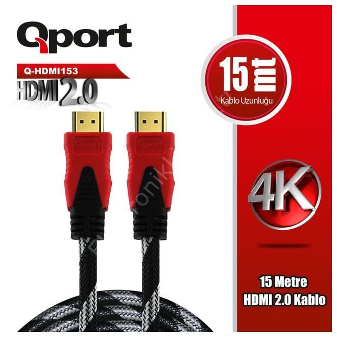 Qport (Q-HDMI153) Altın Uçlu 15m 4K HDMI2.0 Kablo