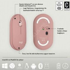 Logitech Pebble Kablosuz Q Klavye Mouse Set Pudra Pembe