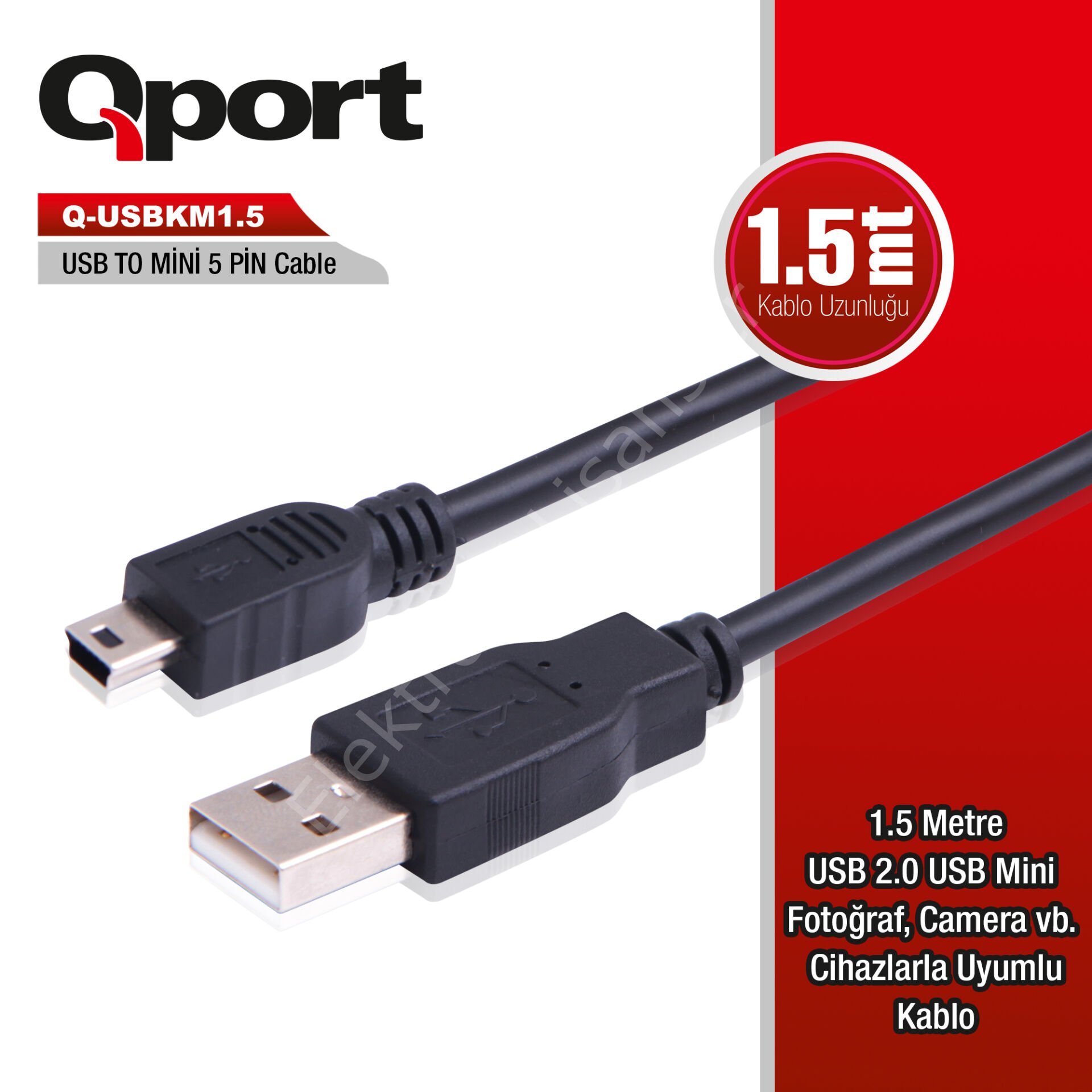 Qport (q-usbkm1.5) Usb2.0 To Mini Usb 1.5m Data Kablo