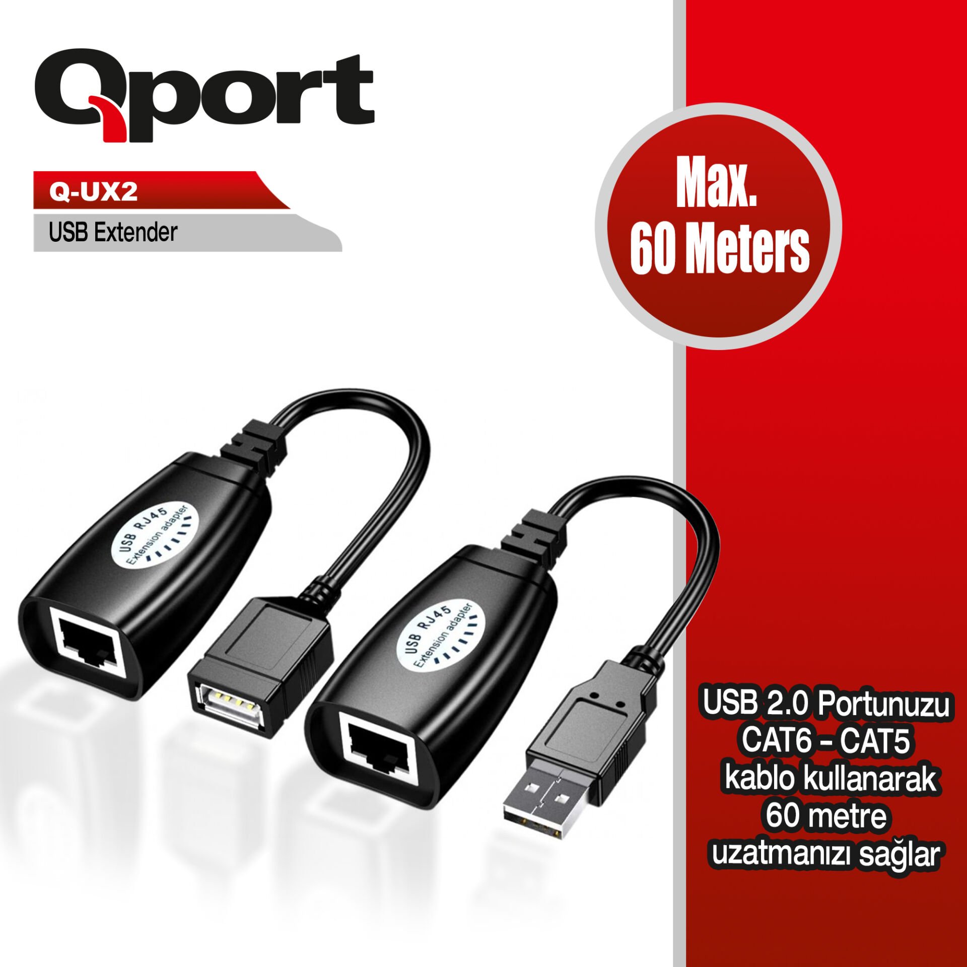 Qport (q-ux2) 60 Metre Cat5/cat6 Usb Extender Donusturucu 2 Li Paket