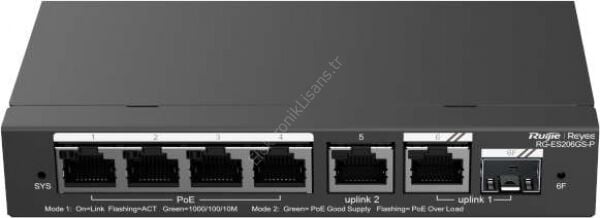 Reyee RG-ES206GS-P 6 Port 10/100/1000 4xPoE 54W 1xCombo Yönetilebilir Switch