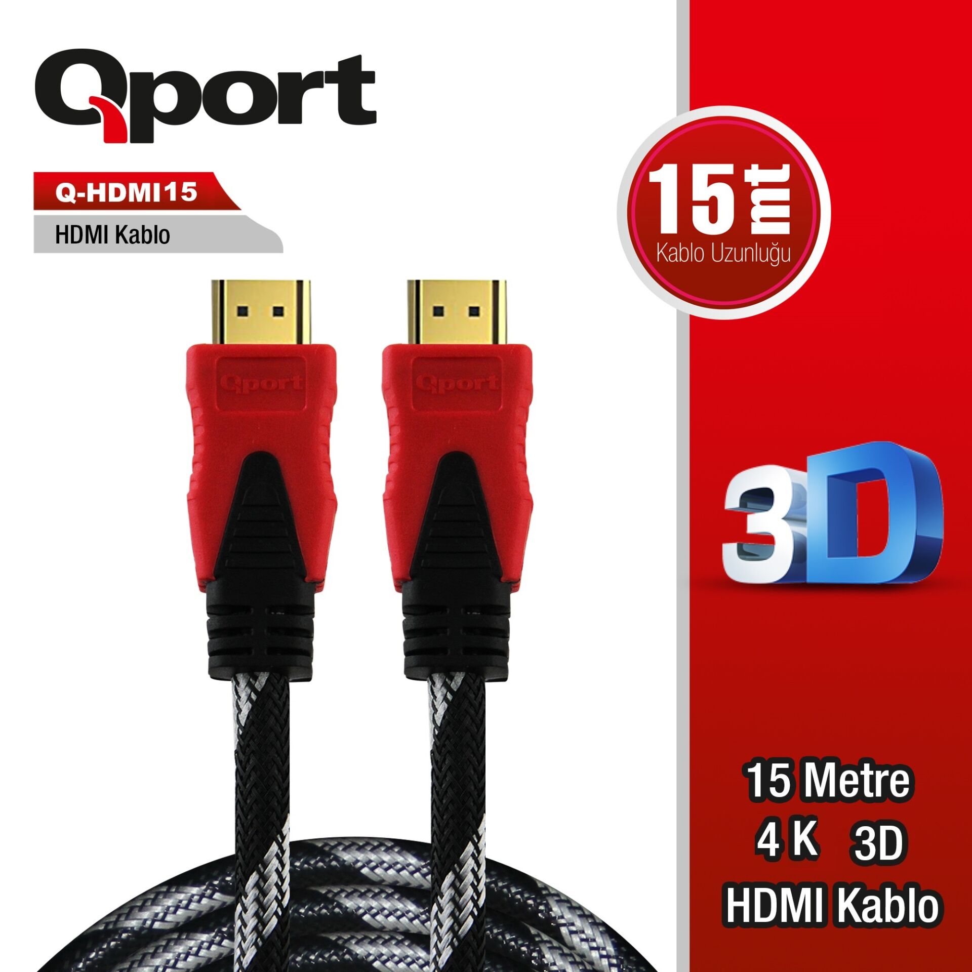 Qport (q-hdmi15) Altin Uclu 15m Hdmi Kablo