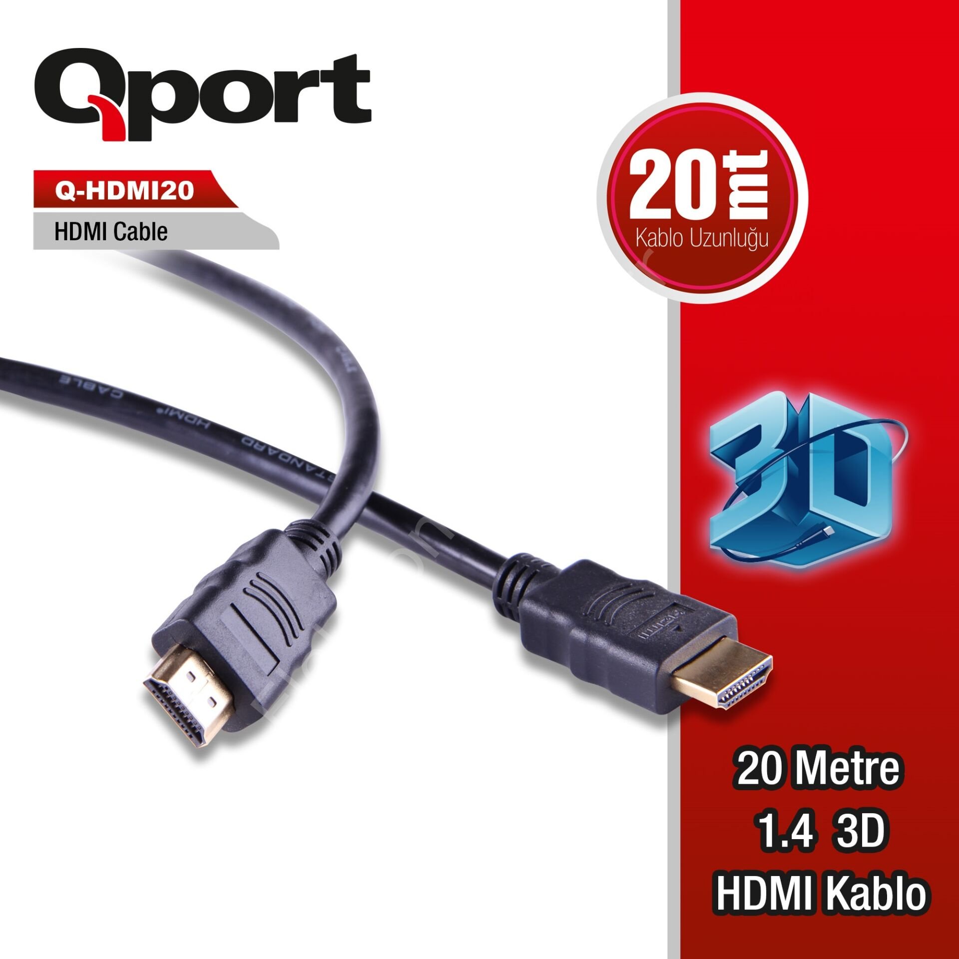 Qport (q-hdmi20) Altin Uclu 20m Hdmi Kablo