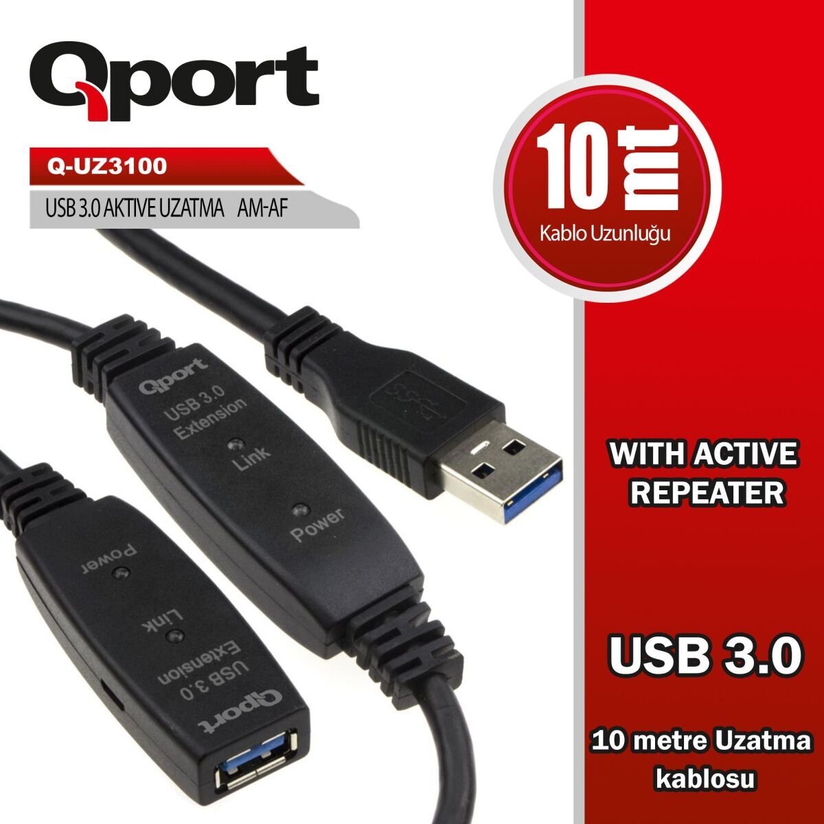 Qport Usb3.0 10mt Uzatma Kablosu Yenileyici (q-uz3100)