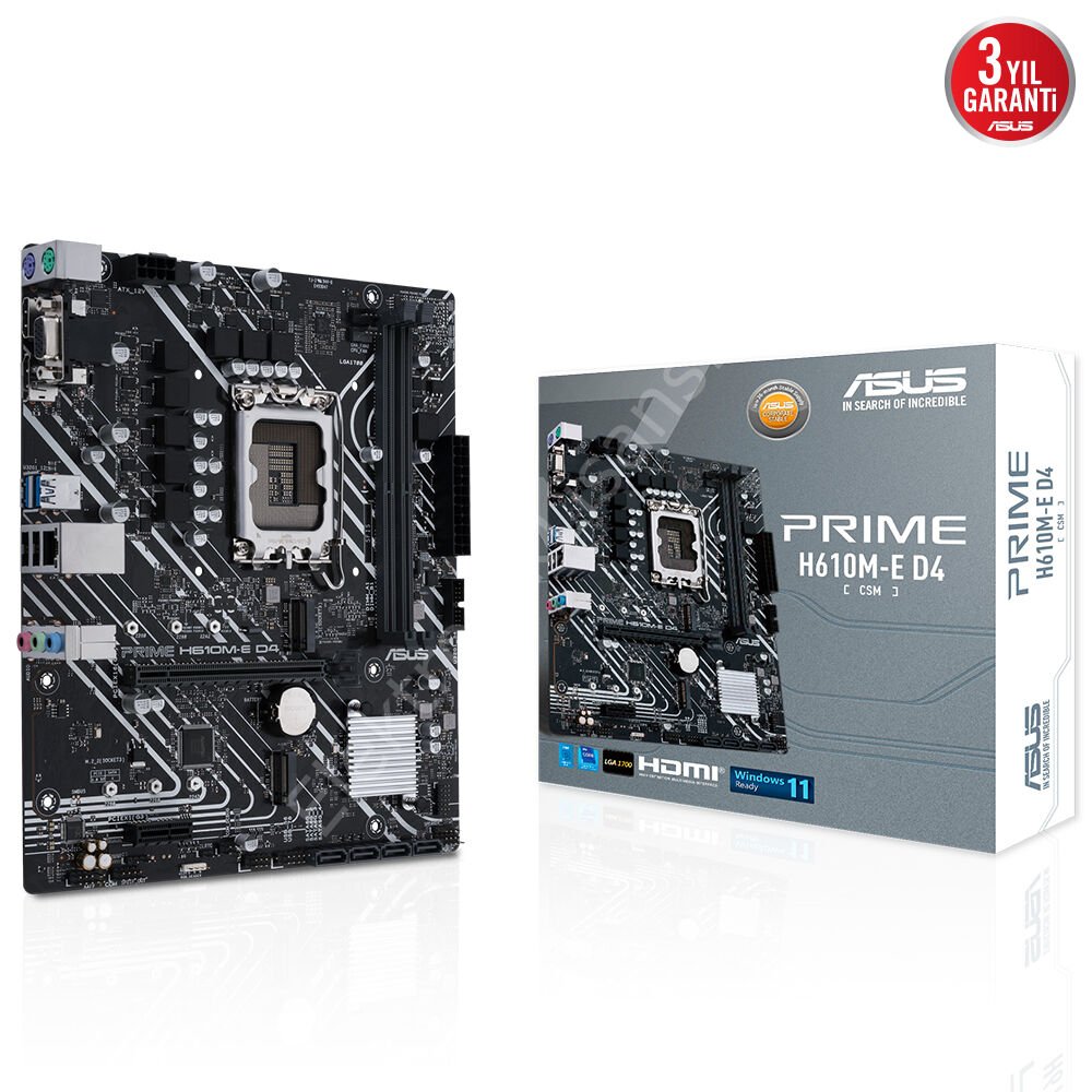 Asus Prime H610M-E D4-CSM 1700P DDR4 Ses Glan DP/HDMI/VGA USB3.2 mATX