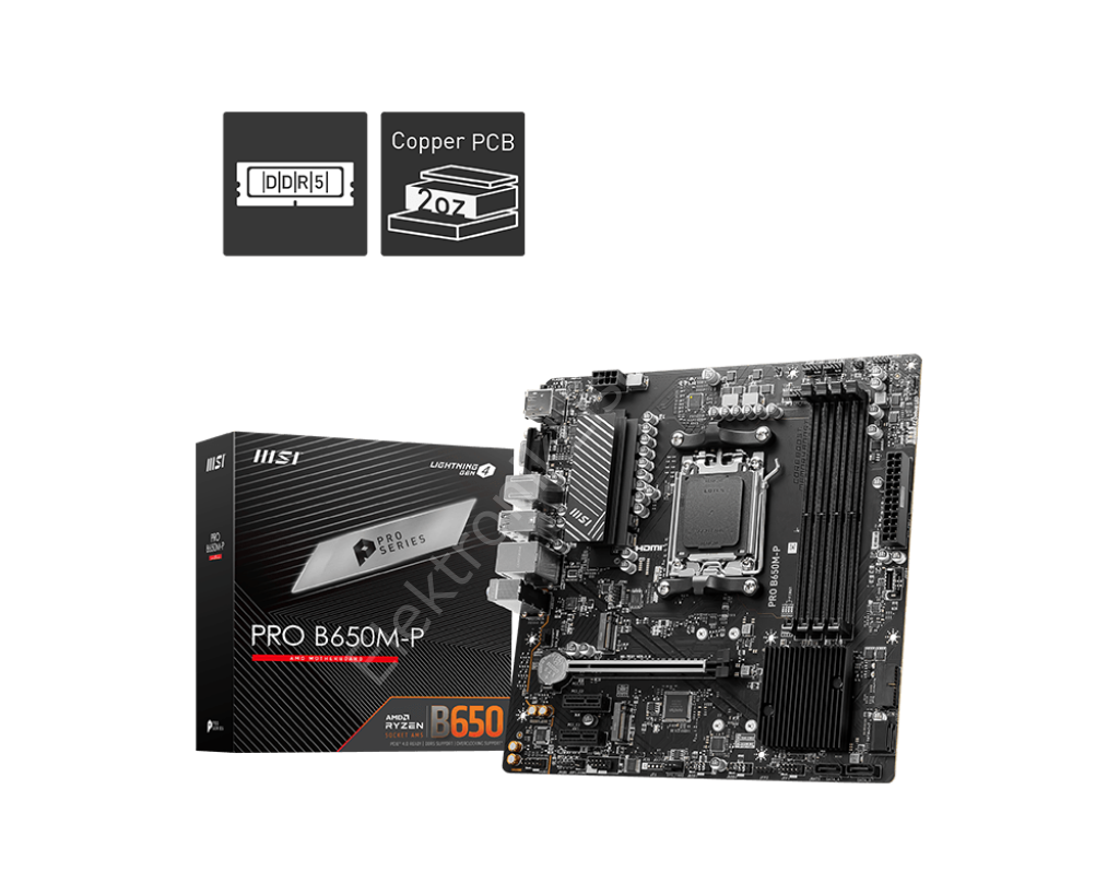 Msi Pro B650M-P AM5 DDR5 Ses Glan DP/HDMI/VGA Sata3 Usb3.2 Matx