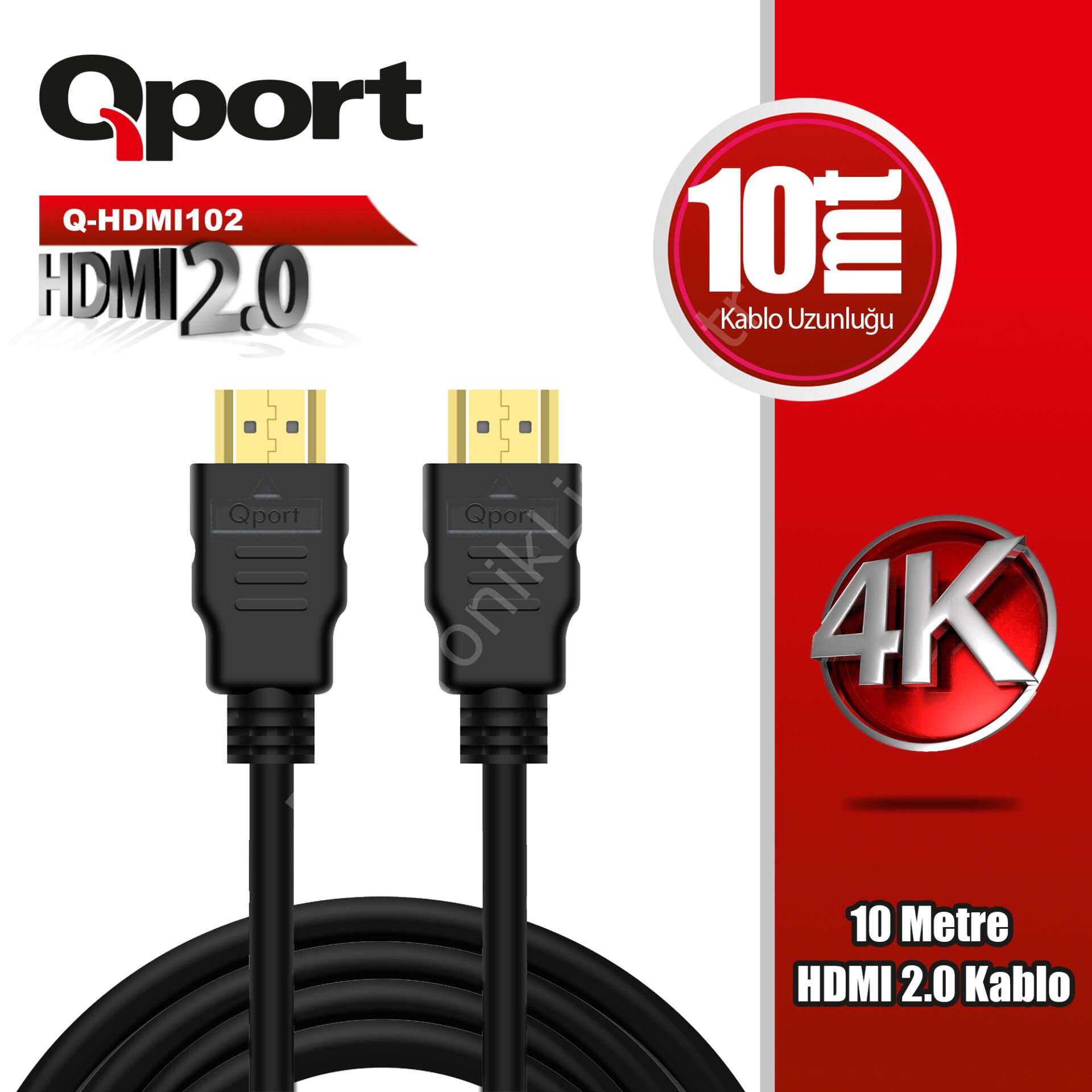 Qport (q-hdmi102) Altin Uclu 10m 4k Hdmi2.0 Kablo